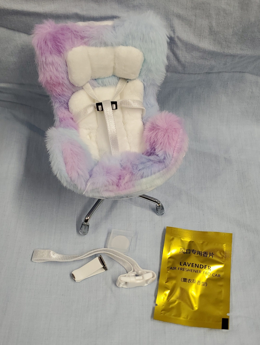Plush Pastel Car Seat Toy with Safety Straps - White/Pastel